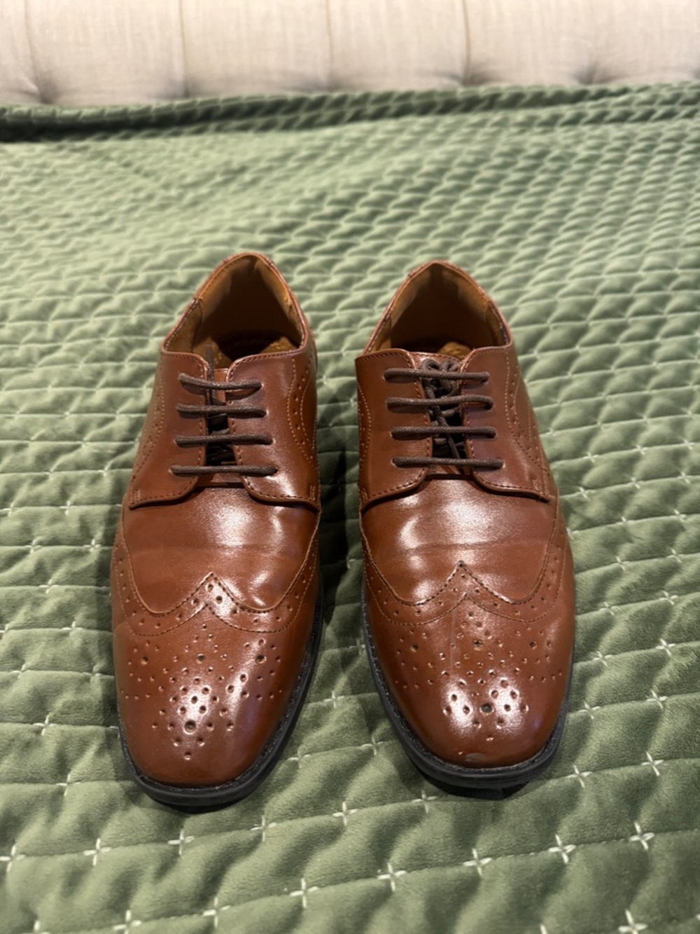 Stacy Adams Tan/Brown Boys Wingtip Dress Shoes